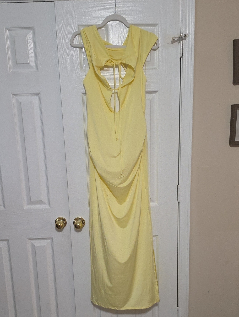 Heart & Hips Pale Yellow Backless Maxi Dress with Tie Detail